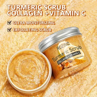Rozino Turmeric Cosmetic Face & Body Scrub - Ultra-Moisturizing Moisturizer, Hydrating Exfoliator Boosted by Collagen & Vitamin C for Soft Skin