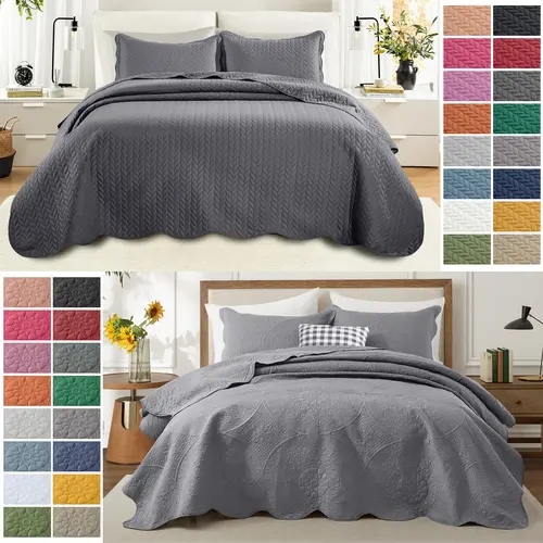 Imperial Homeware 3-Piece Quilted Bedspread Set – Soft Lightweight Microfiber Coverlet with Leaf or Floral Design & Matching Pillow Sham(s) – Twin, Queen, King & California King