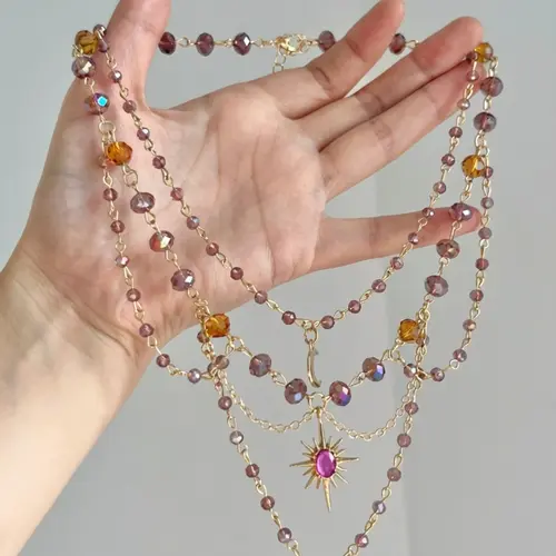 Fashion Minimalist Style Imitation Crystal Moon Pendant Necklace, Chic Irregular Tassel Collarbone Jewelry for Unique Decorative Necklace The Moon Necklace