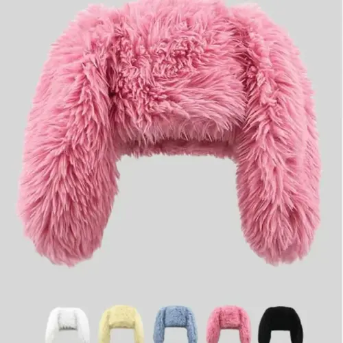Cute Rabbit Ears Soft Plush Unisex Beanie Hat - White, Casual Style, Warm, Stylish, Everyday Wear Fashion Accessory, Quirky Gift,sohochic