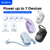 ORICO Miniature Travel Power Strip Wall Outlet Extender - 4 Outlets, 3 Ports (1 USB-C), 4FT Wrapped Short Extension Cord, USB Ports Socket, USB Plug In, Travel Plug Adapter for Hotel Cruise Essentials