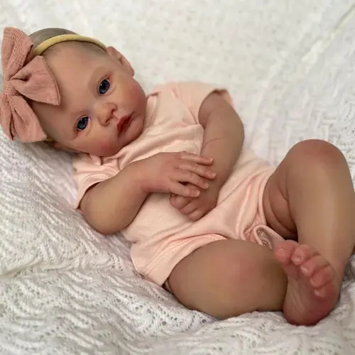 48cm Realistic Reborn Cloth Body Doll with 3D-painting Skin and Visible Veins, Alive 19 Inches Soft Vinyl Newborn Baby Handmade Dress Birthday Toy for 3+ Kids Christmas Gift
