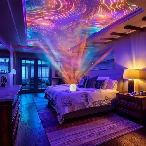 Aurora & Water Ripple 2 Counts of Shades Projector Light, EasterEggLight Multiple colors USB LED Dynamic Ambient Color Changing w/ Remote,Bathroom Decal Lights at Night Home Decor Wall Ceiling Modern Design clearance items BackToSchool