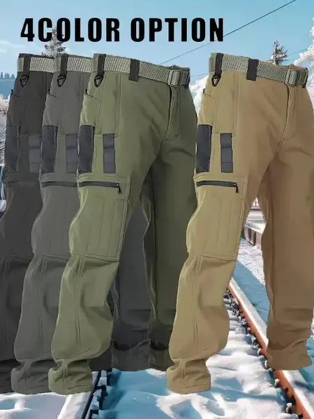 HOMUG Men's Tactical Sport Pants, Multi-Pocket Windproof and Warm Fleece Pants, Suitable for Outdoor Activities, Sports and Casual Wear, Soft Shell Fabric, Suitable for Wearing in Autumn and Winter.