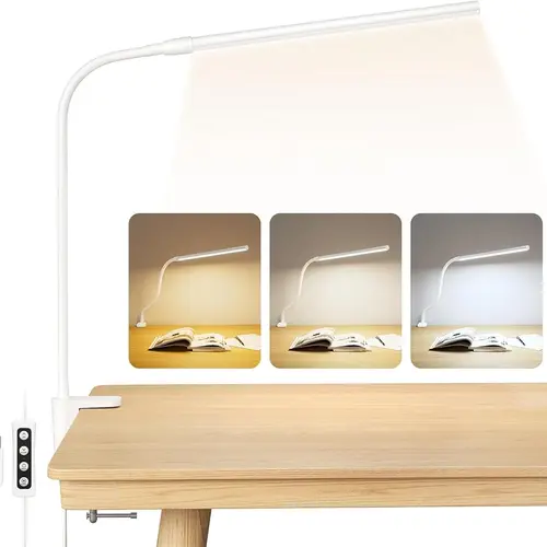 Lighting EVER Clip-On LED Desk Lamp - Dimmable Warm White, 3 Lighting Modes, 10 Brightness Levels, Flexible Gooseneck, USB-Powered Adjustable Clip Light, Color-Adjustable Bendy Reading Lamp, Home Office Bed Headboard Accessory, Color-Adjustable Desk Lamps