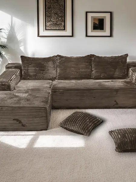 【2 Packages Shipping】106"Boneless Cloud Sectional Sofa, Modern Minimalist Oversized L-Shaped Modular Sectional Sofa With Chaise Lounge, No Assembly Required, Black/Khaki Living Room Furniture sofa bed