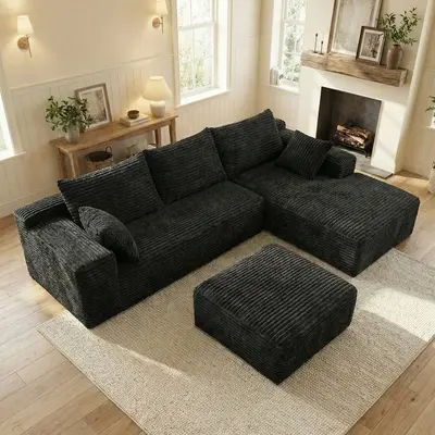 【Multiple Packages】106" Oversized Sofa Sectional Couch with Ottoman and Chaise, for Living Room Bedroom, No Assembly Required，Modular Corduroy Cloud Velvet Couch