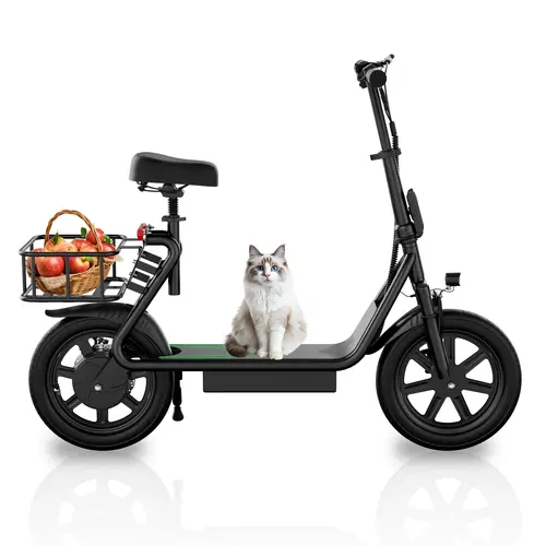 Adult 500W Electric Scooter with Seat - 48V 10.4Ah Battery, 22 mph Top Speed, 21-27 mi Range, Pet-Friendly Design, Rear Basket, Portable Folding Scooter for Grocery Shopping