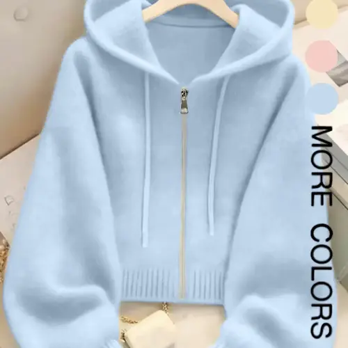 Long Sleeve Loose Casual Knit Hoodie with Zipper Cardigan Knitwear, Soft Comfortable Unique Design for Autumn & Winter Stylish Tops