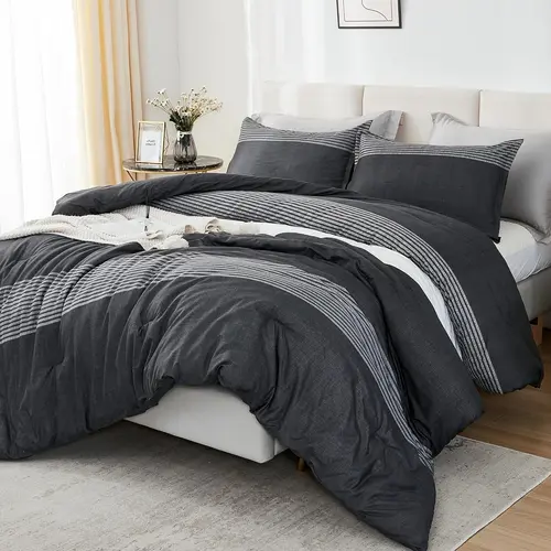 Litanika King Size Cozy Breathable Cooling Bedding Set - 3-Piece Black White Grey Fluffy Down Alternative Comforter, Duvet Set, Cozy Bedding Set,sohochic