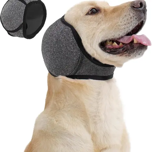 Dog Calming Hoodie Ear Wraps with Elastic Band - Waterproof, Adjustable, Comfortable Pet Ear Protection for Hematoma, Thunderstorms, Fireworks, Bath, Swim (Grey)