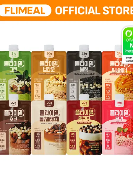 FLIMEAL Crunchy Protein Shake Powder, 20-23g Protein, Low Sugar, Low Calorie Meal Replacement, 7 Single-Serve Pouches, K-Inspired Flavors