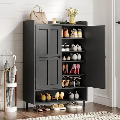 【Up to 24 Pairs & Adjustable Shelves】ONBRILL 7+1 Tier Farmhouse Shoe Storage Cabinet, 45'' Tall Modern Shoe Cabinet with Metal Legs, Shoes Rack Organizer Cabinet for Entryway, Front Door,Livingroom Bedroom Furniture,Christmas Gift【SohoChic】