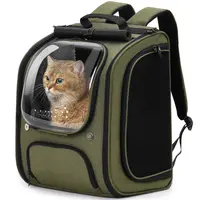 Pecute Cat Carrier Backpack with Bubble Space Capsule - Airline Approved, Expandable, Locking Zipper, Ventilated Mesh, Breathable Fabric, UV Protection, Padded Straps, Foldable, No Pulling (Black,Pink,Green,Gray,Khaki)