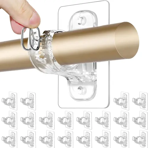 Antimbee 20-Pack Smooth Stainless Steel Wall Metal Curtain Rod Brackets - No Drill, Nail-Free, Heavy-Duty 15 lbs Capacity, Renter-Friendly Stick-On Holders for Apartments & Dorms, Self-Adhesive,sohochic