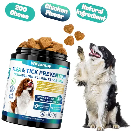 Woyamay Dog Flea and Tick Chews, 200 Ct with Omega-3, Natural Dog Flea and Tick Support Chews, Daily Flea away for Puppies Chewables, All Breeds & Sizes, Dog Chicken Flavor Supplements Vitamin is Human #tiktokshopbacktoschool