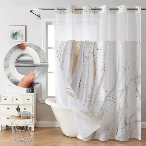 HD Digital Print Waffle Waterproof Shower Curtain, Quick Installation No Hooks, Double Layer Snap-In Liner, Stylish Bathroom Decor for Home Hotel Salon Dormitory, Hanging, Hookless Shower Curtain with Snap In Liner, Decorative Printed Shower Curtain