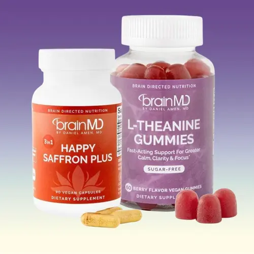 Best of BrainMD Bundle | Happy Saffron Plus 90 Capsules & L-Theanine Gummies 60 Count | Mood & Calm Support | Focus & Stress Relief | Satiereal Saffron with L-Theanine