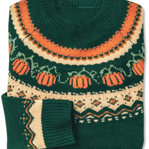 Women's Casual Round Neck Pumpkin Jacquard Sweater for Halloween, Fitted Knit Pullover for Fall & Winter, Comfortable and Stylish, Vintage Chic Pullover, Knitwear Tops
