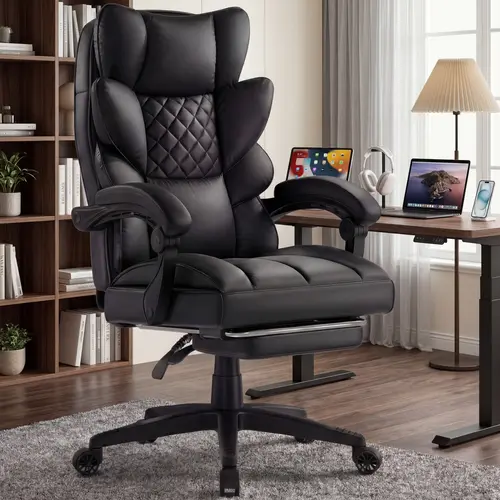 【Back to school】Dowinx Big and Tall Office Chair with Pocket Spring Cushion,High Back Computer Gaming Chairs with Linkage Armrests,Executive Desk Chairs with Footrest,PU Leather