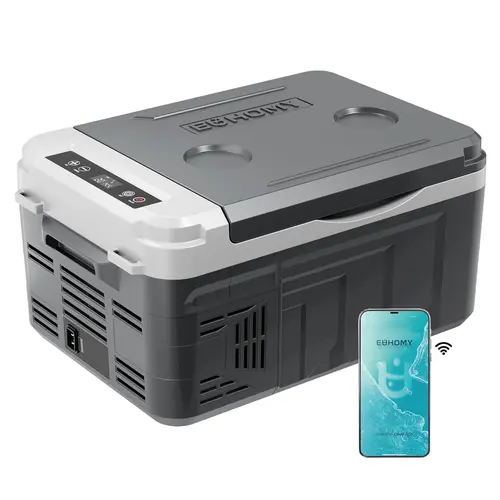 Euhomy 12V 11Q Compact Bluetooth Enabled Outdoor Mini Refrigerator - Portable Car Freezer Cooler for RV Use