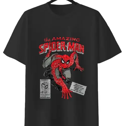 MARVEL The Amazing Spider-Man Retro Comic T-Shirt Black Graphic Tee for Fans of Classic Superhero Design Medium Size 100% Cotton