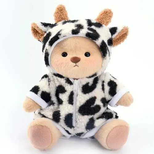 GETAHUG 12" Handmade Jointed Cow Bear Plushie, Cute Collectible Cuddly Stuffed Toy with Polyester Fur, Boxed Collectible Toy & Plushie for Gifting, Plushies