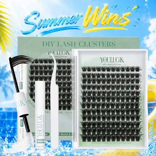 YOULUCK Popular Lash Clusters Kit with Glue Remover & Tweezer for Beginners Long-Lasting Fluffy Weightless Look Individual Eyelash Extensions Ultra-Thin Band Bond Makeup for Girls - Cosmetic, Diy Lash Kit