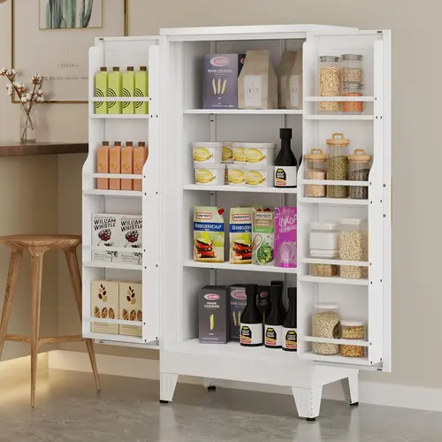 GEITIN Sturdy Metal Kitchen Pantry Storage Cabinet - 13.78"d x 23.62"w x 51.2"h, Openable Door, Adjustable Shelves, Multi-Compartment Emergency Storage Kitchen Furniture for Dining Room, Living Room, Openable Door Kitchen Furniture