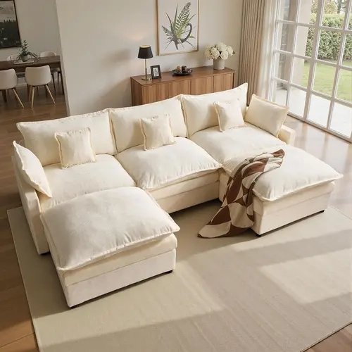 Deals for Your Days【2 Packages Shipping】XIZZI 108" U-Shaped Modular Sectional Sofa - Comfy Cloud 3-Seater with 2 Movable Ottoman, Could Sofa, Deep Seat Linen Couch for Living Room, Black Color, Comfort & Stylish Design