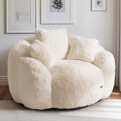 MAXYOYO Oversized Floral Bean Bag Chair with 3 Pillows Ultra Soft Faux Fur Floor Sofa for Living Room or Bedroom Giant Size Mega Comfy Floral Design