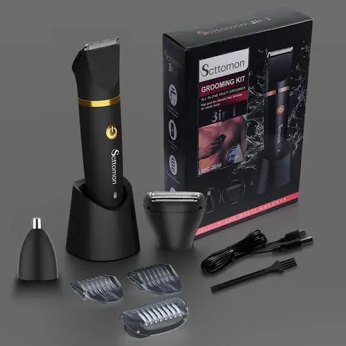 Men's Grooming Kit Electric Hair Trimmer Shaver Razor, Rechargeable Groin Hair Trimmer, Waterproof Body Hair Trimmer, Body Hair Trimming, 3 Interchangeable Blades, Valentine Gift, USB Rechargeable Trimmer, Cordless Rechargeable Trimmer
