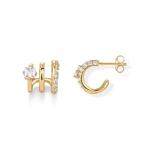 PAVOI 14K Gold Plated Sterling Silver Posts Cubic Zirconia Segment Triple Hoop Earrings for Women - Statement Triple Hoop Stud Earrings