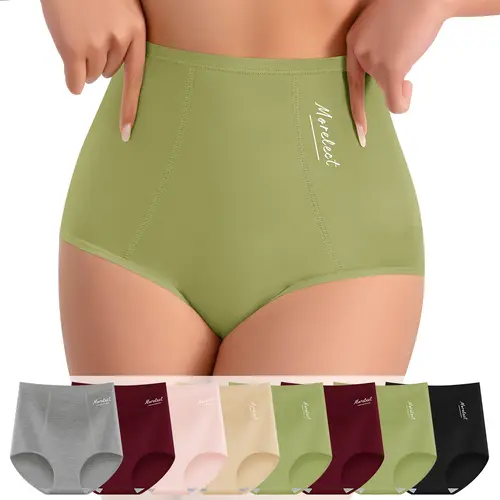 【Soft Cotton】Morelect 4/6/8 Pcs Women's High-Waisted Underwear, Breathable & Comfortable Panties,Classic Briefs with Signature Logo, Solid Color Panty for Year-Round Wear,S-XXXL,mothersdaygift.