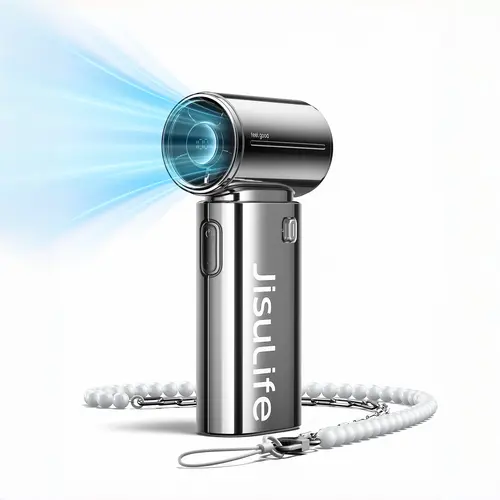 JISULIFE Life9s Chrome Portable Handheld Fan - Turbo High-Speed Cooling, 18H Runtime, 5000mAh Rechargeable, Compact Cool Gadget, Household Appliances Gift for Him