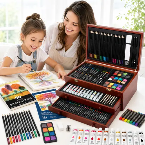 TMOL 175 Piece Deluxe Art Set Drawing Painting Kit, Acrylic Paints, Crayons, Colored Pencils, Painting Materials, Professional Art Kit in Wooden Case, Art Supplies for Adults, Teens, Kids, Back to School Gifts, Art Maker,  #sohochic