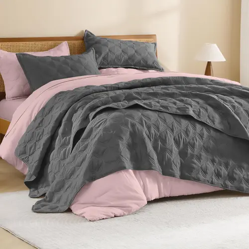 Litanika 3-Piece Microfiber Soft Household Bedding Set - Lightweight Diamond Stitch Quilt Coverlet, Geometric Pillowcases Included, All Season Cooling Sleep Bedding Sets Collections,sohochic