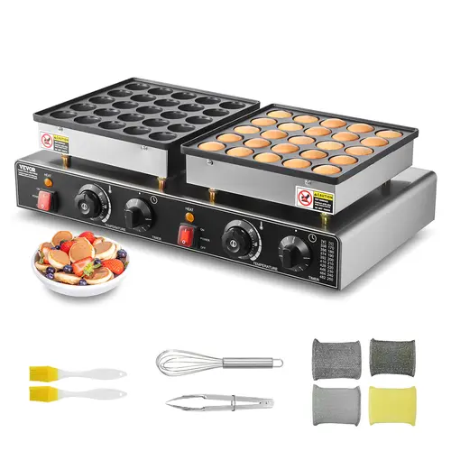 【toolupgrade】VEVOR Nonstick Stainless Steel Mini Dutch Pancake Maker - 1800W Commercial Electric 50PCS Poffertjes Grill Pan, Dual Temp & Time Control, Easy Release Dorayaki Baker, Nonstick Waffle Maker for Kitchen Breakfast, Cafes