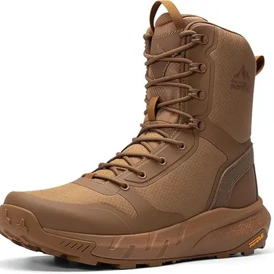 【SohoChic】NORTIV 8 Men's 8-in High-Top Military Tactical Boots, Plain Round Toe, Laced Closure, Side Zipper, Lightweight Sturdy Outdoor Footwear, Protective Design, All-Weather Grip, Durable Support for Work, Hiking