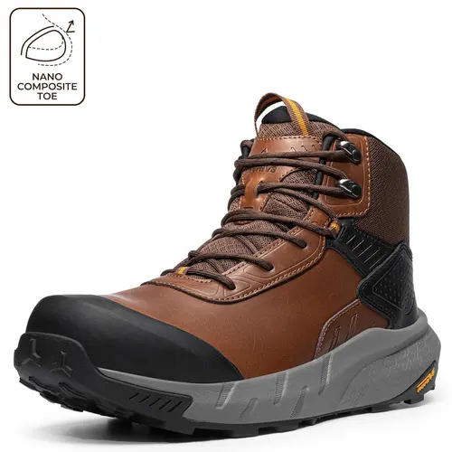 【SohoChic】NORTIV 8 Work Boots for Men, Plain Leather & Cloth Composite Toe Safety Footwear, Waterproof Lightweight Non-Slip Shoe with Laces tiktokshopbacktoschool, Work Safety Sneakers, Fabric, Round Toe, Work & Safety Footwear, Closed, Warehouse, A