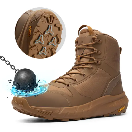 【SohoChic】NORTIV 8 Men's Nano Composite Toe Work Safety Boots, Nylon Cuban Lace-Up with Side Zipper, All-Season Round Toe Warehouse Carpenter Footwear, Outdoor Closed Injury Prevention Shoes, Men's Shoes, Footwear, Fabric, Laces