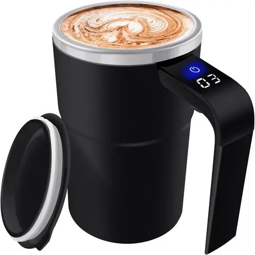 13 OZ Automatic Stirring Coffee Cup, Coffee Cup with Magnetic Capsule, with Temperature Display Function, Suitable for Coffee, Beverages, Hot Cocoa, Coffee Bar Drinkware, Reusable USB Rechargeable Cup Travel Mug Reusable Black Coffee，Easter Gift tiktoksho