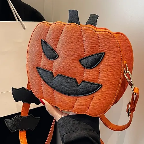 Women's Pumpkin-Shaped Halloween Crossbody Shoulder Bag, Cute Cartoon Novelty Bag with Unique Statement Design, Ideal Halloween Costume Accessory & Gift for Friends