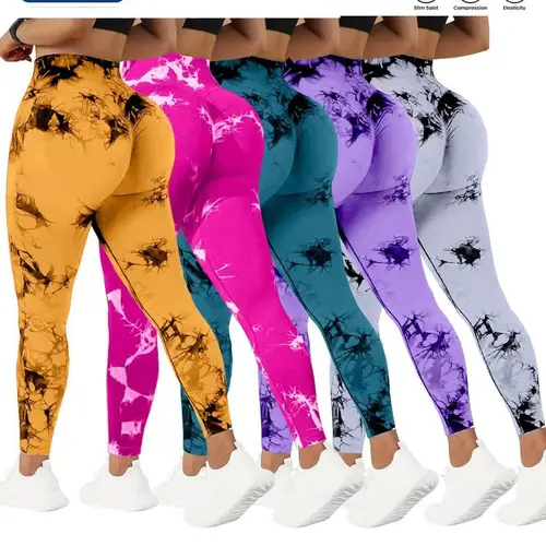 QGU Women's 5-Pack Tie Dye Skinny Leggings - Gym Workout Apparel, High Waist Tummy Control Activewear Pants for Women, High-Stretch Fabric Sports Leggings, Everyday Active Athleisure Bottoms, High-Stretch Fabric Women's Sports Leggings,sohochic
