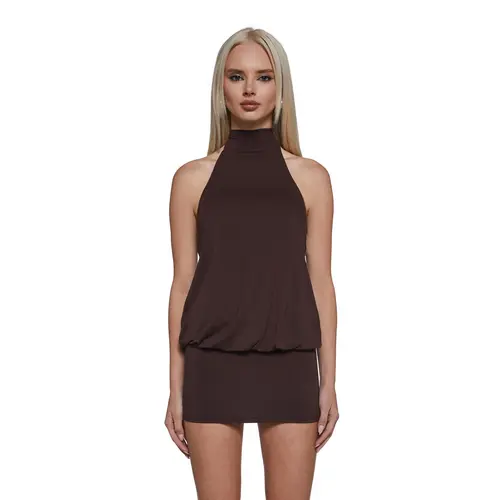 Club Moves Halter Dress - Brown
