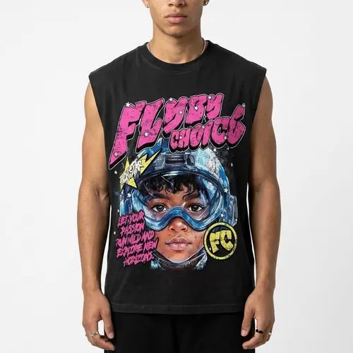 SOPULA Men's "Fly By Choice" All Over Print Graphic Tank Top, 100% Cotton Retro Round Neck Sleeveless Shirt for Summer Street Look, Daily Wear, Cold Wash & Dry Clean 80S Aesthetic Menswear