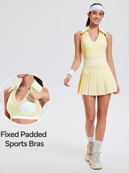Women's Nylon Blend 2-Piece Tennis Attire Set - Racerback Sleeveless/Longsleeve Top, High-Waisted Pleated Skirt, Athletic Spring Sports Outfit (Women 2 Piece Sets), Two Piece Sets Women, sohochic, TikTokShopBackToSchool, Woman 2 Piece Set, Sporty Chic
