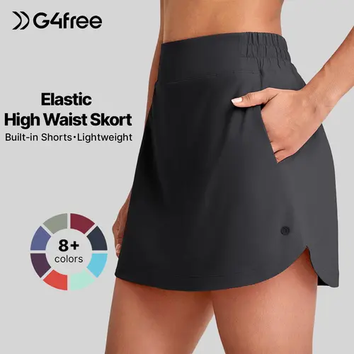 G4Free Women's A-Line Mini Skort Skirts - Elastic High-Waisted Polyester Casual Sporty Skirts, Workout Tennis Skorts with 4-Pocket Inner Shorts, Women's Clothes for Athletic Activities,#sohochic