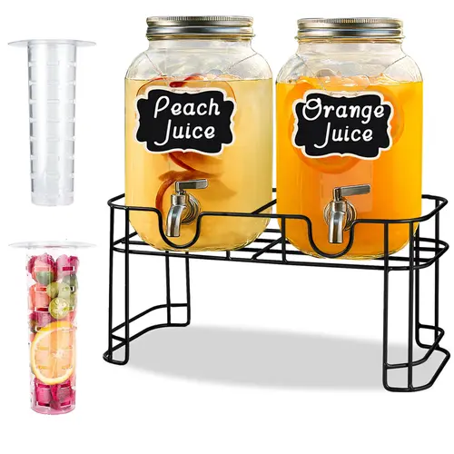 2 Packs 1 Gallon Glass Drink Dispenser with Stainless Steel Tap & Stand, Cold Beverage Dispenser, for Water, Juice, Punch, Lemonade & Parties, Decorative Labels for Home, Parties, Catering - (Cup Not Included),home essentials,sohochic