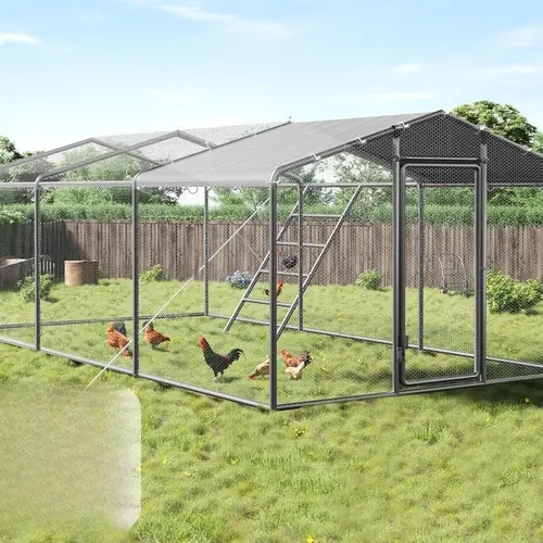 AMERLIFE 9×19ft Large Walk-in Chicken Coop - Galvanized Steel Frame, Perch, Hinged Door, Fast Assembly, Spire/Dome Roof, All-Weather PE Cover, Predator Proof, Zip Ties Included - Backyard Poultry Cage for Ducks/Rabbits, Ideal Christmas Gift, All-Weather C